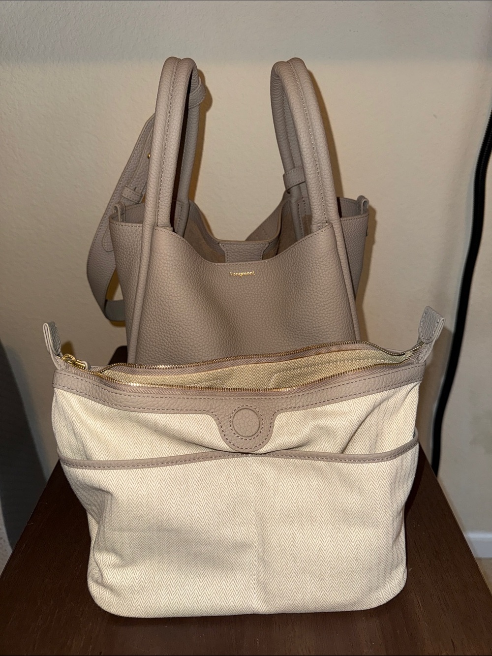 Songmont Taupe Pebbled Shoulder Tote - Picture 7 of 10